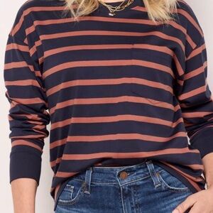 Evereve Navy and Brown long sleeve striped tee